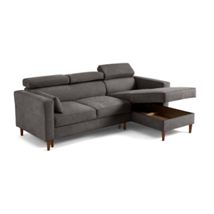 Alicante - canapé d'angle réversible convertible avec têtières - coffre - 4 places - en tissu texturé - Gris
