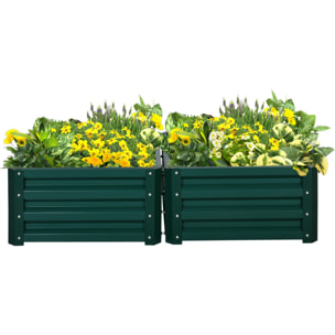 Lot de 2 carrés potagers dim. 60 x 60 x 30 cm tôle d'acier ondulé vert
