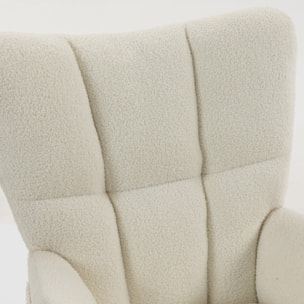 Fauteuil avec repose-pieds design bouclette crème noir