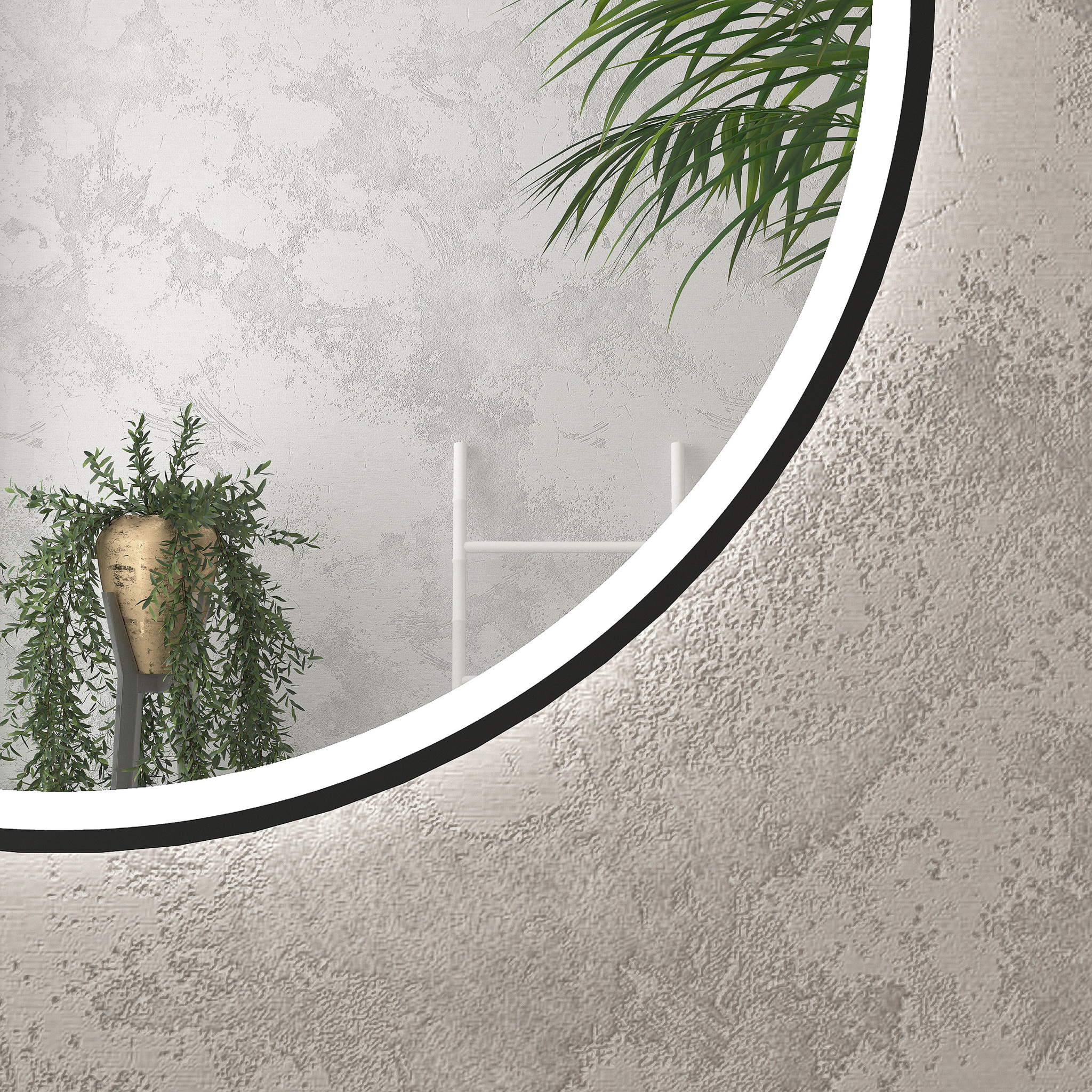 Miroir salle de bain ROND avec éclairage LED et contour noir - Diam 50cm