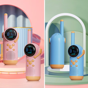 Walkie talkie per bambini D22, 1-3 km, schermo a colori, 99 codici di gruppo crittografati, luce LED. 2 unità. Batteria ricaricabile.