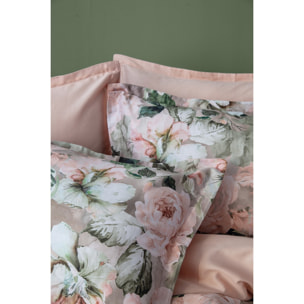 Parure housse de couette 240x220 cm et 2 taies d'oreiller 63x63cm satin de coton imprimé