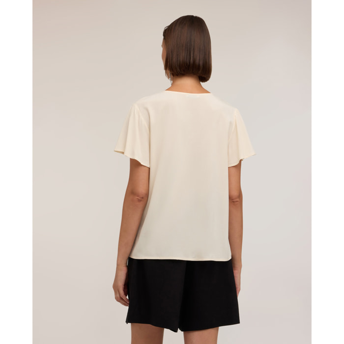 Motivi - Blusa con scollo a V e maniche a volo - Beige