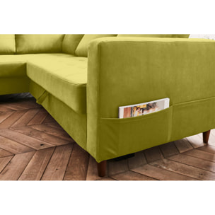 Anna - canapé d'angle gauche - 5 places - convertible - en velours - Vert Olive