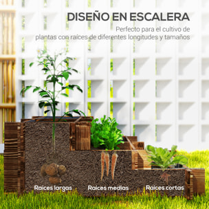 Jardinera de Madera Arriate de Jardín de 3 Niveles con Diseño de Escalera y Tela no Tejida Huerto Urbano para Cultivos Plantas Flores para Terraza Jardín 93x93x35 cm Carbonizado