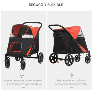 Cochecito para Perros Plegable Carrito para Mascotas con Ventanas de Malla Correas de Seguridad Bolsillos de Almacenamiento Carga 40 kg 112x65x100 cm Rojo