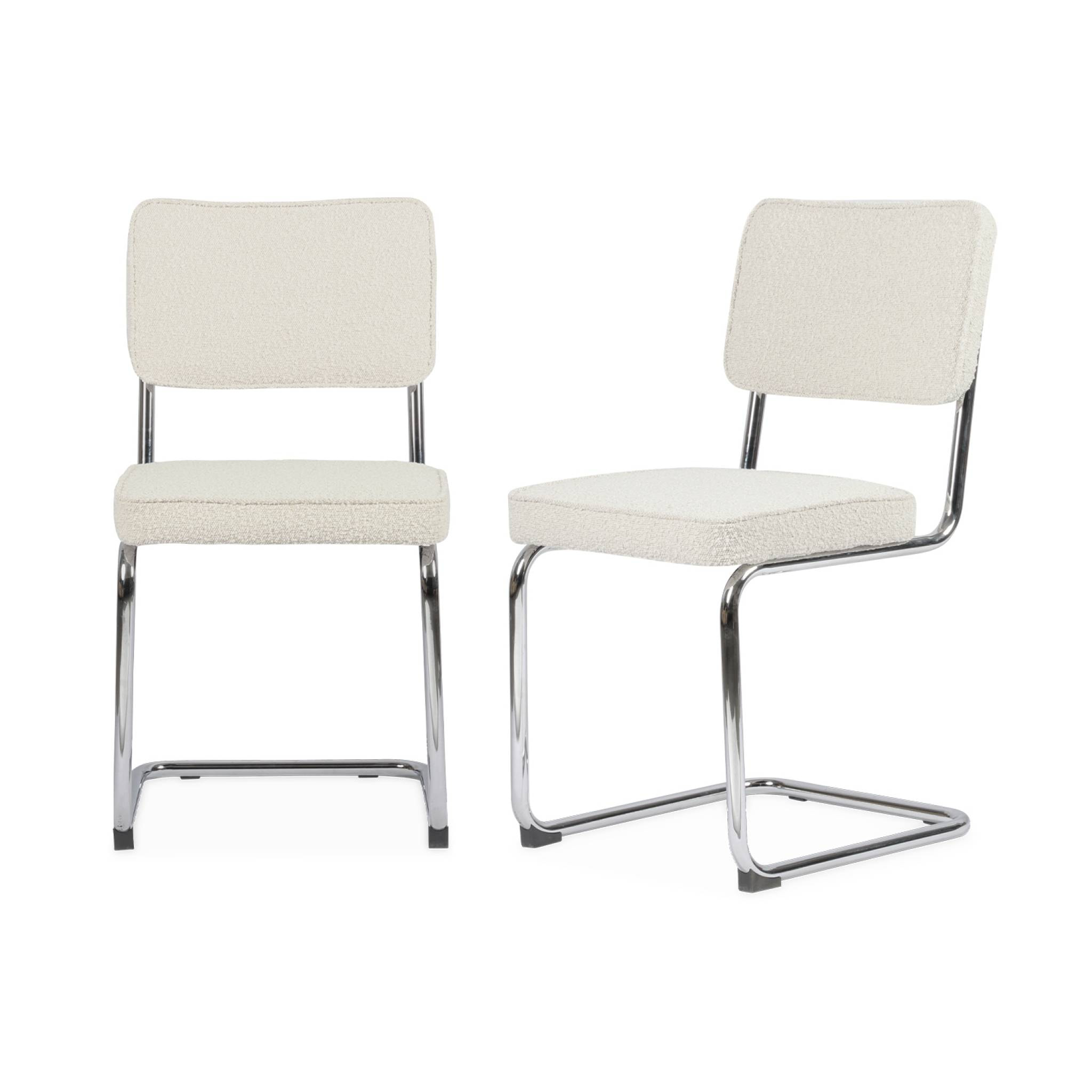 Lot de 2 chaises cantilever tissu bouclette texturée blanc cassé L46 x P54.5x H84.5cm