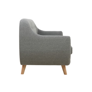 Canapé scandinave déhoussable 3 places en tissu gris clair et bois clair YNOK