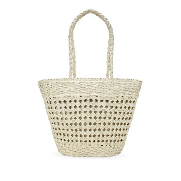 Bolso capazo beige de rafia trenzada