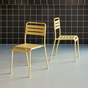 Lot de 2 chaises de jardin acier. 2 places. jaune. Amelia. L44 x P52 x H79cm