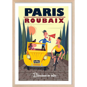 Affiche Course Paris - Roubaix Affiche + cadre en bois - Chêne