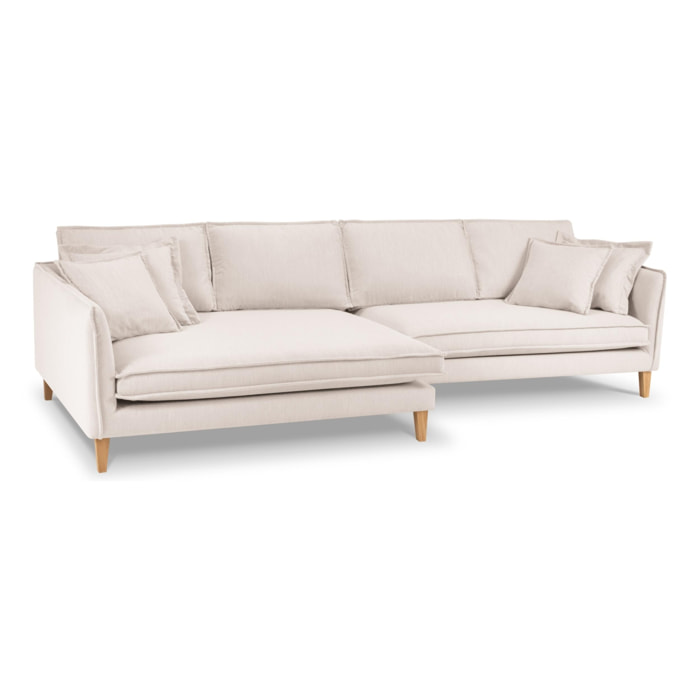 Canapé d'angle gauche ''Provence'' 4 places en tissu structurel beige clair