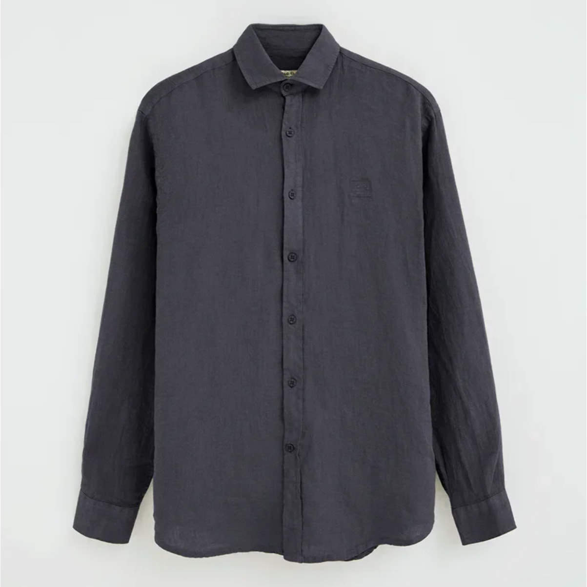 Camisa azul marino de lino de corte regular con bordado Polo Club