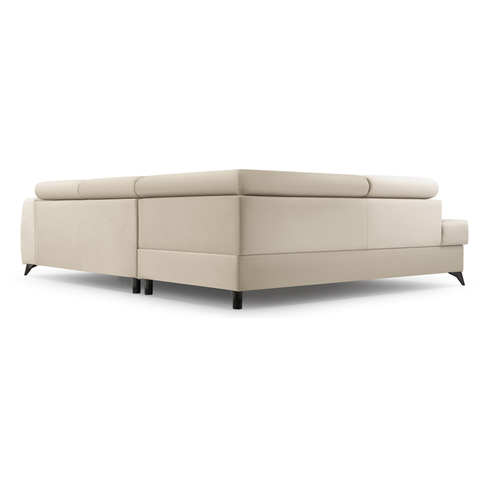 Aneta - canapé d'angle gauche 5 places - convertible avec coffre et têtières - en velours - Beige