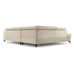 Aneta - canapé d'angle gauche 5 places - convertible avec coffre et têtières - en velours - Beige