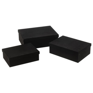 J-Line boîte Rectangle - velours/papier - noir - 3 pcs