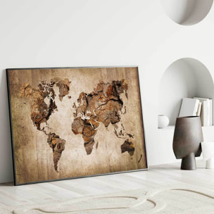 Affiche encadrée carte du monde bois rustique Affiche + cadre en métal - Noir