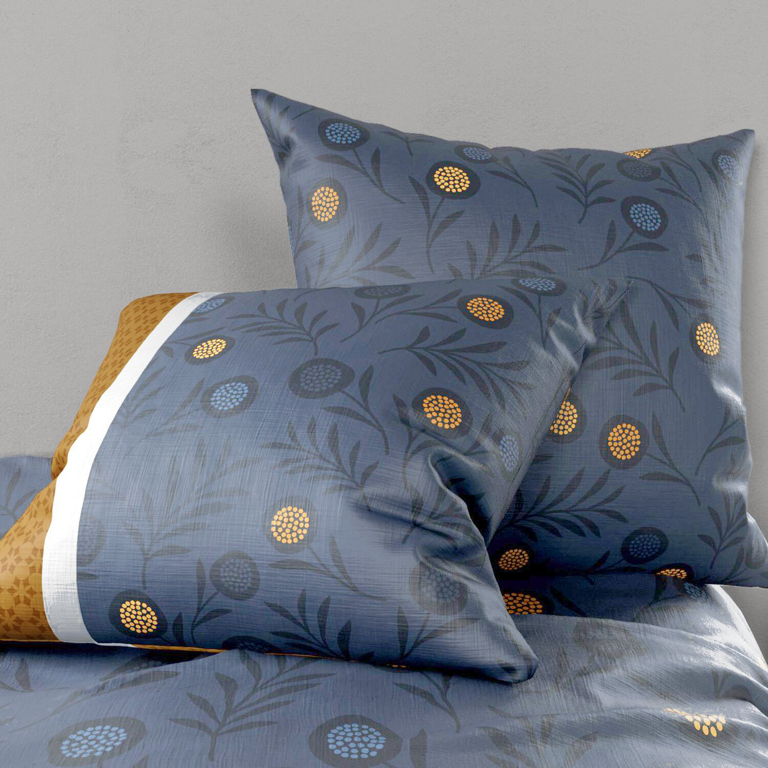 Parure housse de couette imprimé 100% coton - bel'or - jaune
