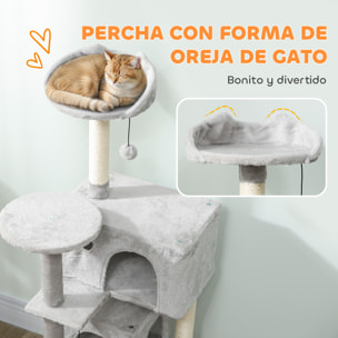 Árbol Rascador para Gatos, Árbol para Gatos 140 cm, Torre Escalador con Múltiples Plataformas, Cama, 2 Cuevas, Hamaca, Escalera, Postes de Sisal, Bolas para Jugar, Gris Claro