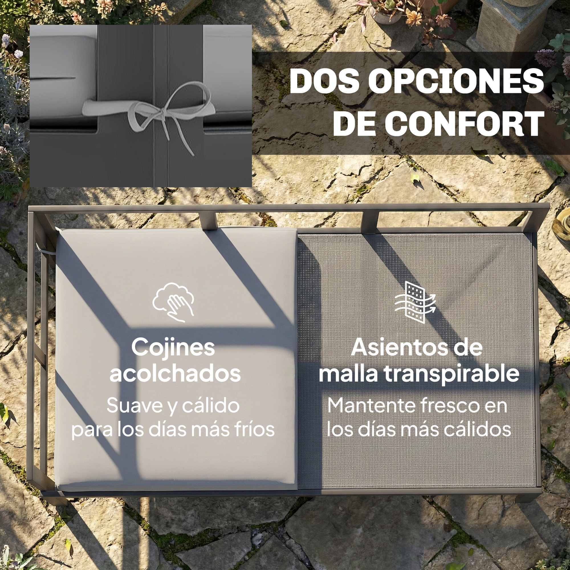 Conjunto de Muebles Jardín Exterior de 3 Piezas, Sofá Exterior Seccional Resistente Forma de L con Cojines, 2 Sofás de 2 Plazas, Reposabrazos Ajustables y Mesa Centro de Listones, Gris