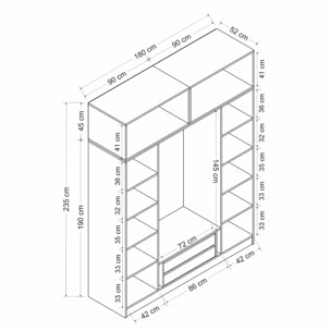DIAGO - Dressing avec étagères et penderie 15 espaces de stockage blanc