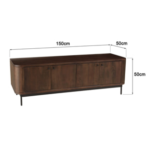 ALIX - Meuble TV design bois foncé et métal noir 4 portes ALIX