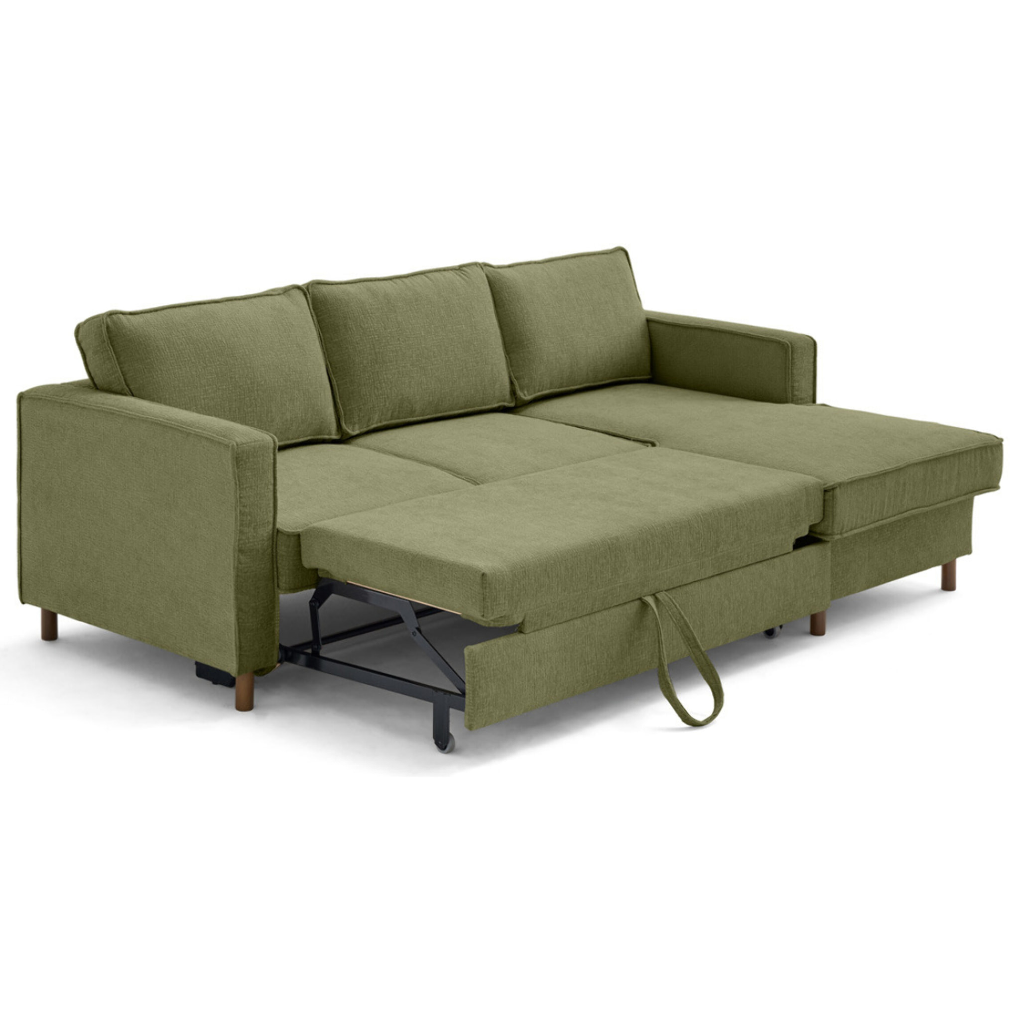 Jake - canapé d'angle droit 4 places convertible avec coffre en tissu velours relief - Vert