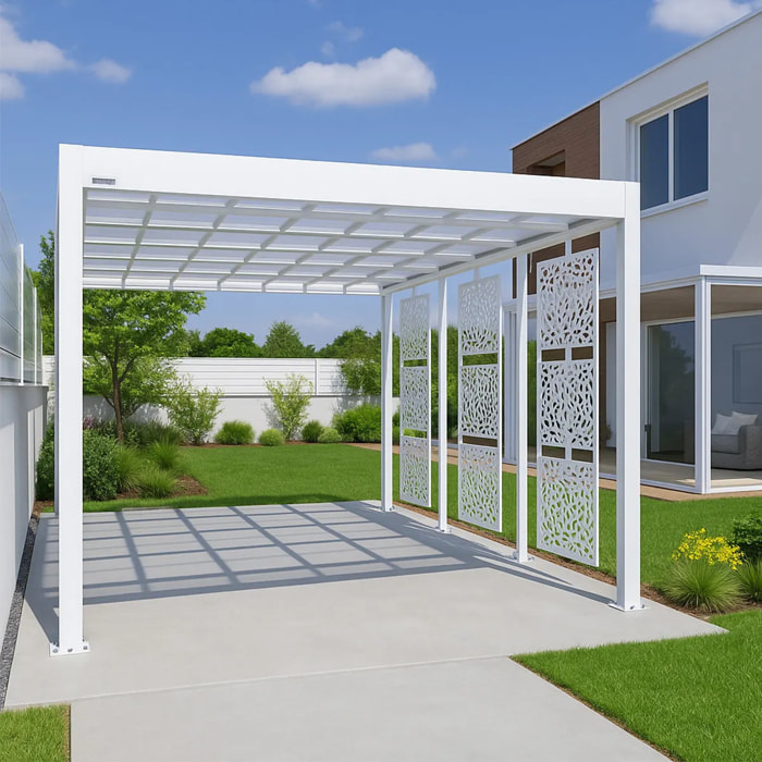 Carport voiture aluminium Blanc Trigano - LIBECCIO + 3 claustras