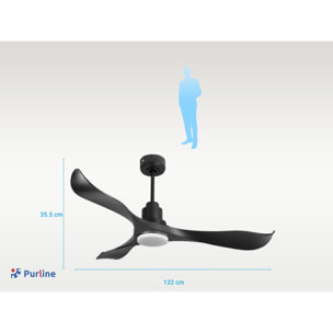 Ventilateur de plafond Réversible  Thermostat Dimmable Wifi Moteur à courant continu Toits en pente Télécommande Lumière à trois tons Adaptateur 2/3 Lames