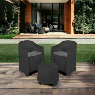 Set salotto da esterno Artax, Composizione da giardino con 2 poltrone e 1 tavolino, Salottino indoor e outdoor con cuscini, 100% Made in Italy, Antracite