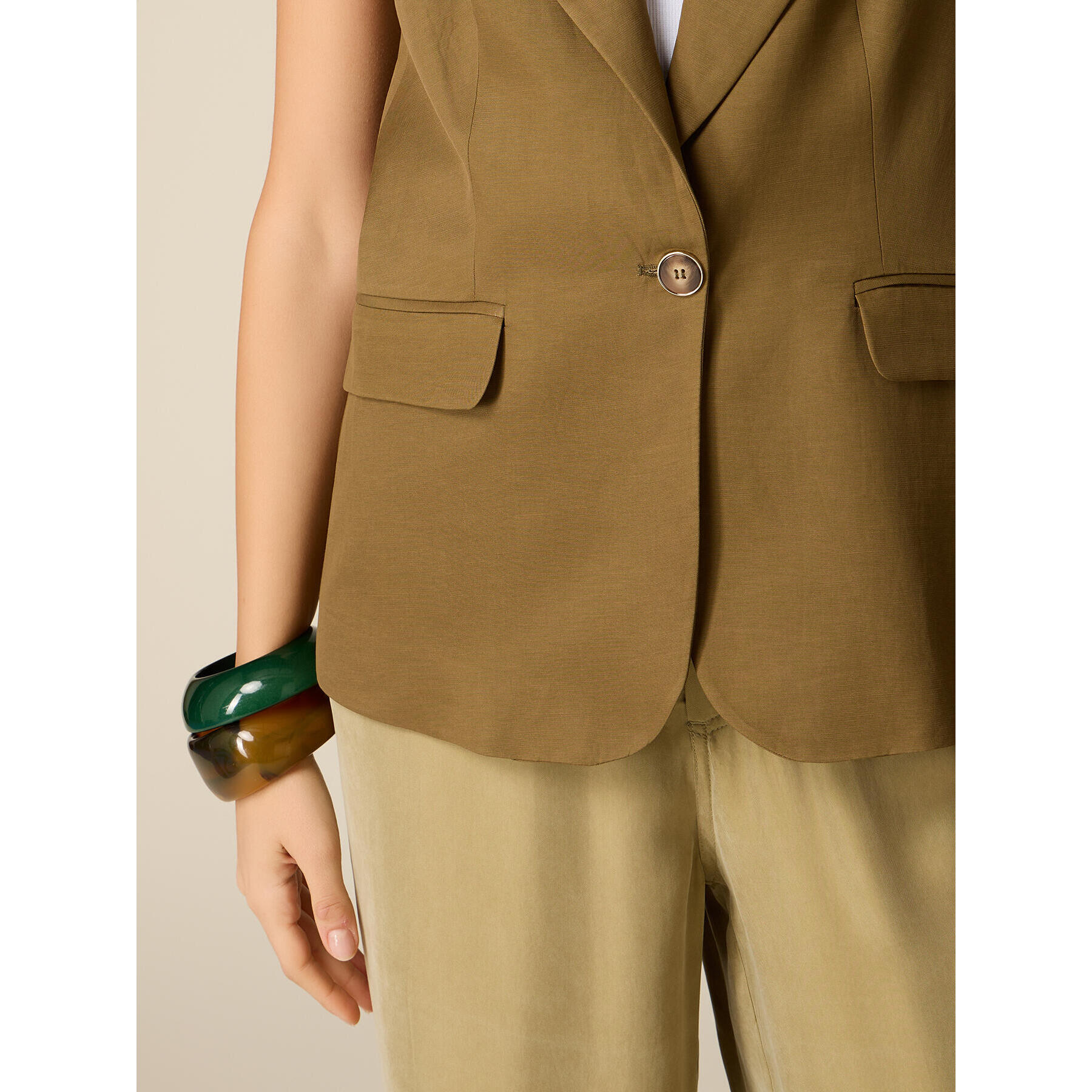 Oltre - Gilet sartoriale in lino viscosa - Verde militare