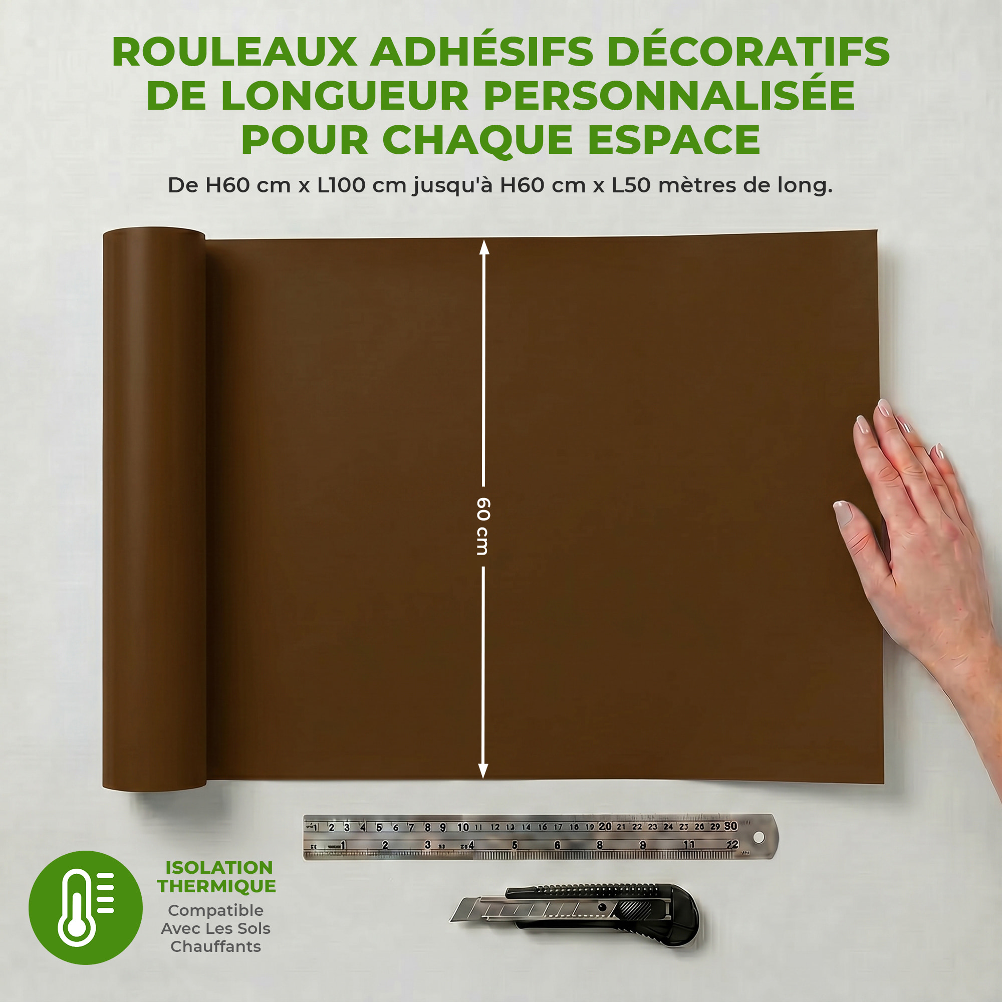 Rouleau adhésif décoratif Vinyle au Mètre - Chocolat - Sticker Lavable Imperméable Mur Cuisine Meubles