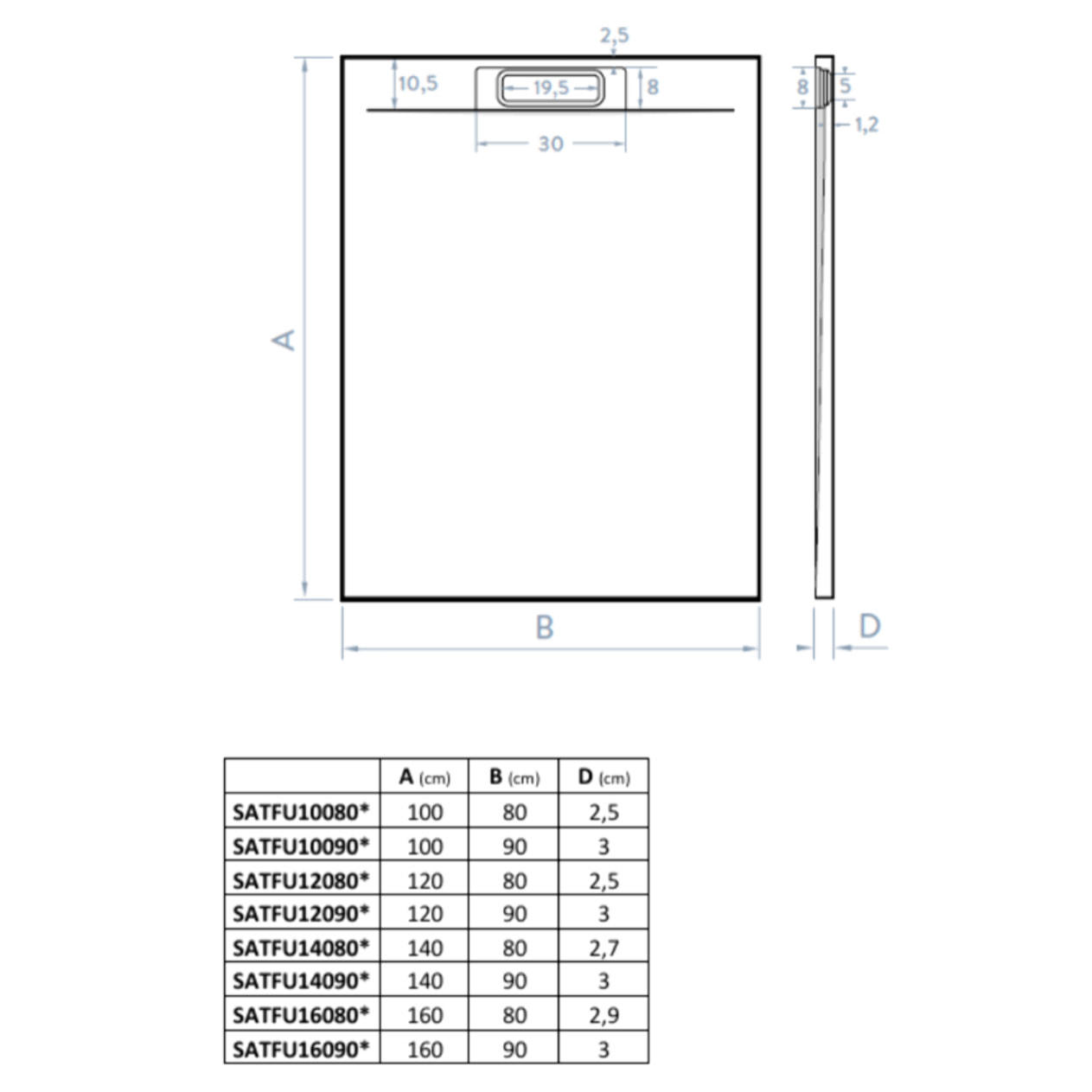 Fusion Receveur de douche 100x90cm en marbre coulé, blanc (SATFU10090BL)