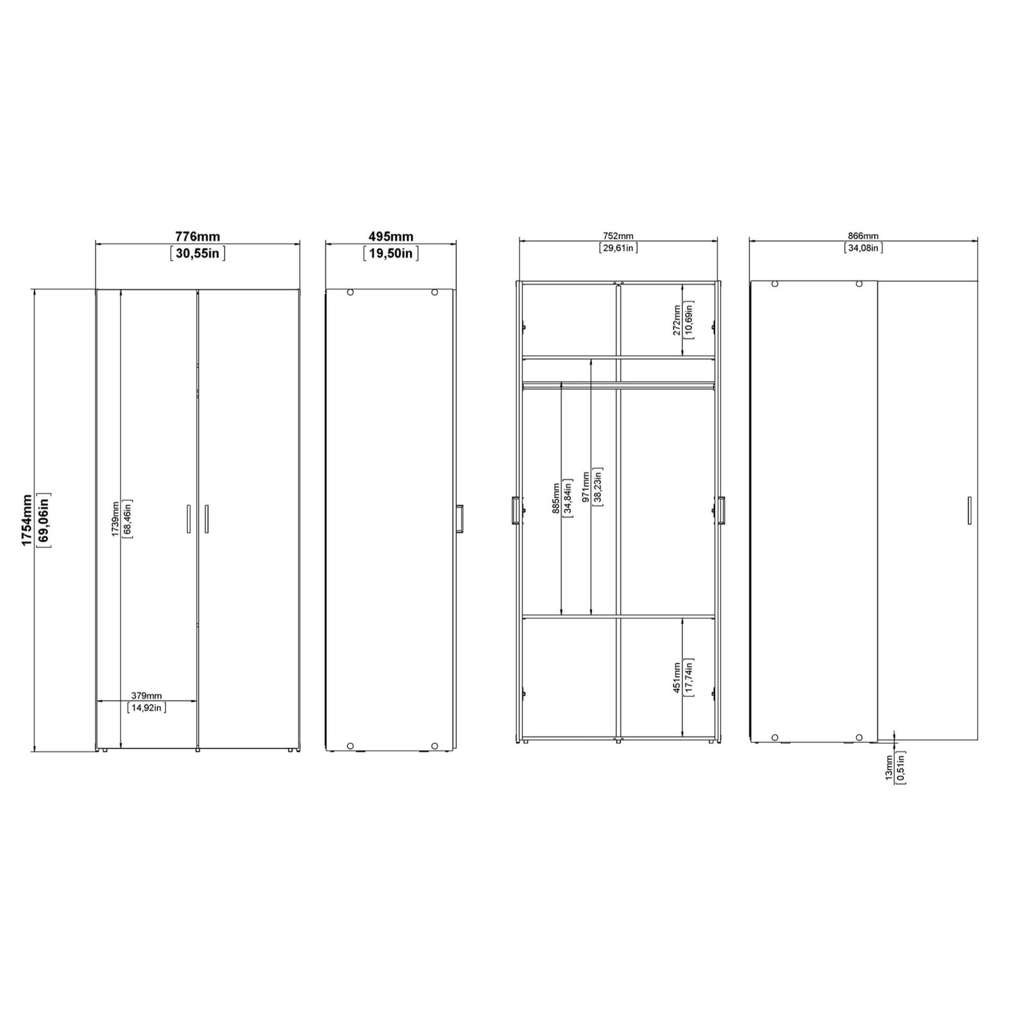 Armario duero con 1 puerta en color blanco 39,4x41,5x175,4cm