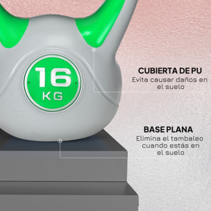 Pesa Rusa 16 kg, Kettlebell Revestimiento de PU y Relleno de Arena, Mango Ancho, para Entrenamiento Culturismo, en Casa, Gimnasio, Verde y Gris