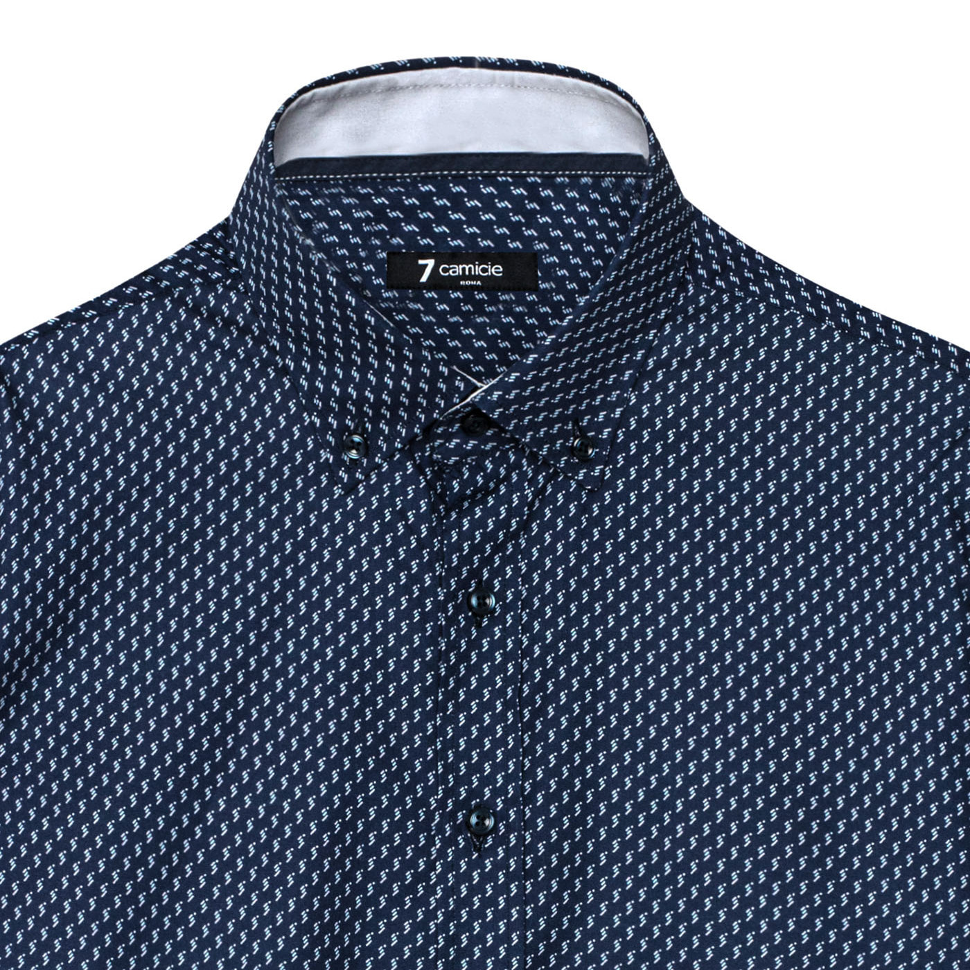 camicia uomo 1 bottone button down slim Popeline Stampato Blu/Grigio Chiaro