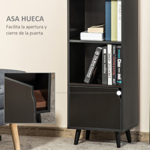 HOMCOM Estantería con 3 Estantes Abiertos y 1 Cerrado con Puerta Librería de Estilo Moderno para Almacenamiento de Libros Juguetes CDs Plantas 40x30x129,5 cm Negro