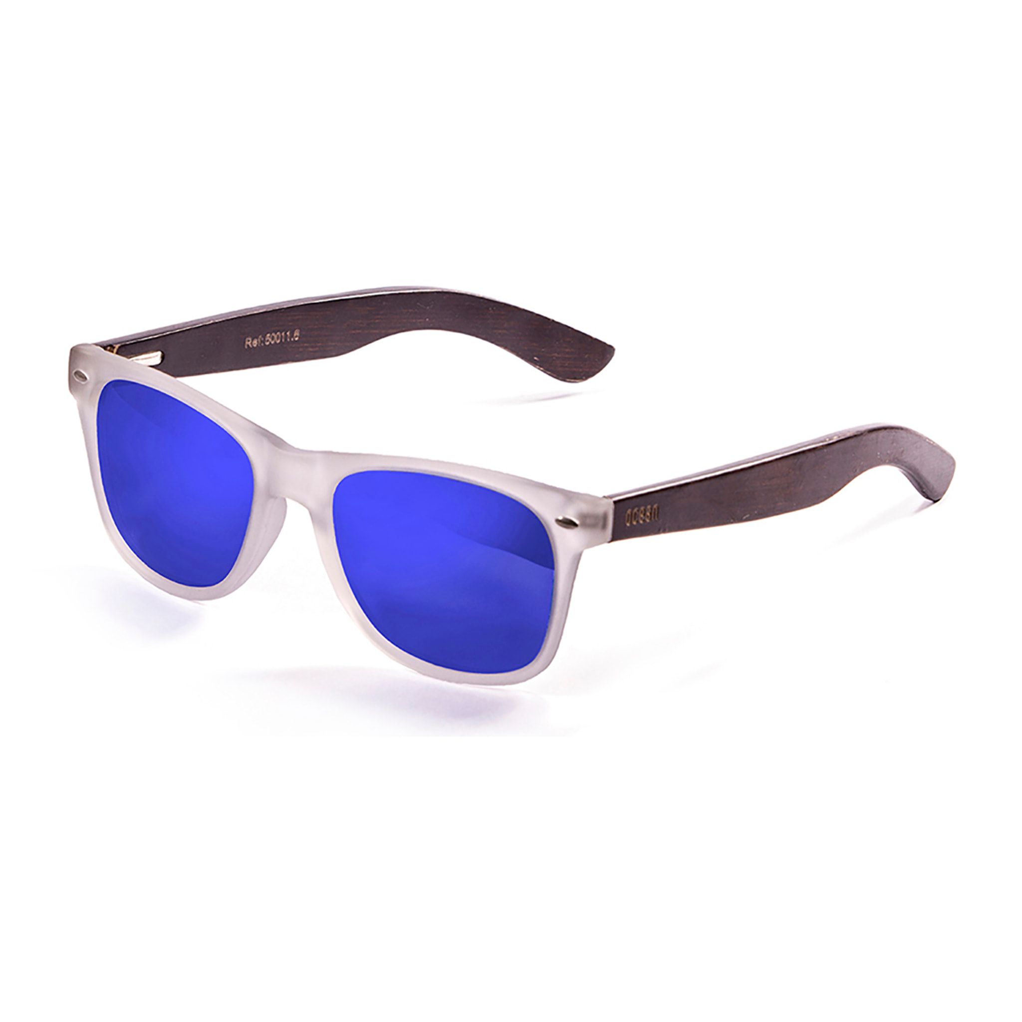 Gafas de sol OCEAN BEACH WOOD - Patilla marrón bambú con montura transparente blanco / Revo azul