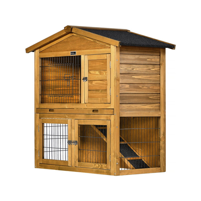 Clapier poulailler en bois "Noisette" - 102 x 55 x 100 cm - Marron