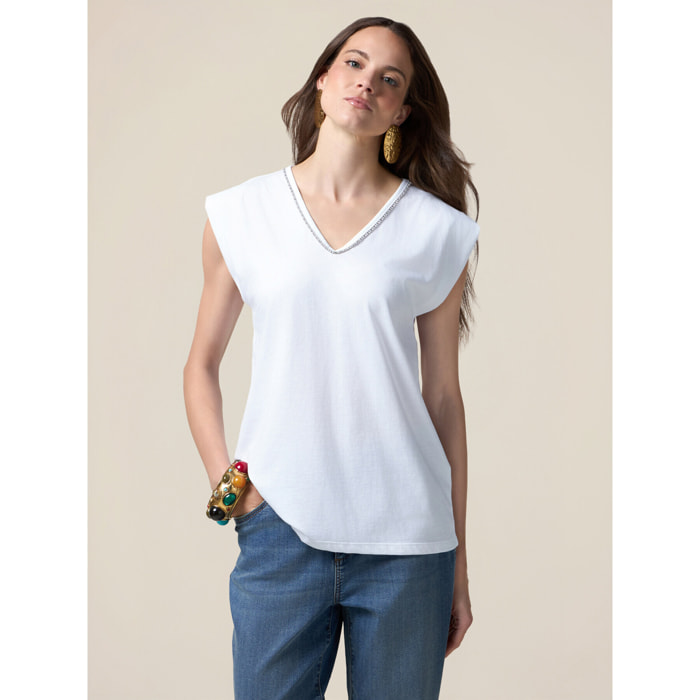 Oltre - T-shirt con catena gioiello - Bianco