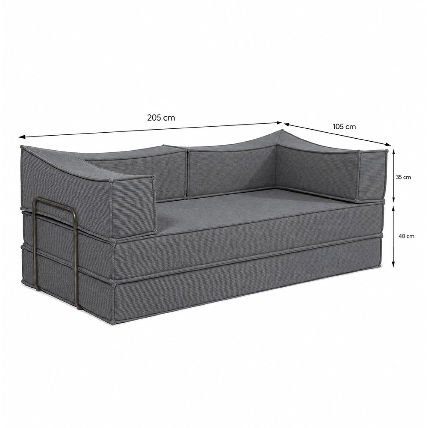 Canapé compressé convertible 2-3 places en velours côtelé gris foncé BOFFA