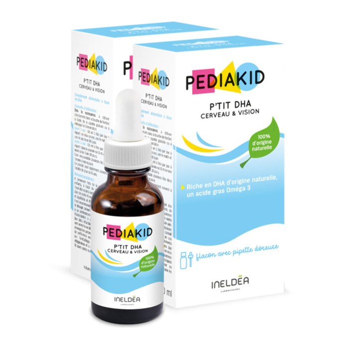 PEDIAKID - P'TIT DHA Cerveau & Vision - Favorise le développement des fonctions cognitives et de la vision - Riche en DHA d'origine naturelle - Dès la naissance - Flacon de 30ml - Lot de 2