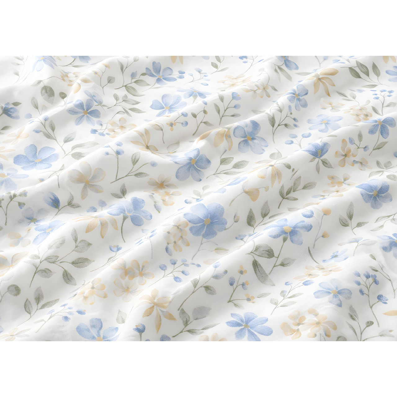 Parure Copripiumino 100% Cotone Made In Italy Fantasia Floreale Disegno Primavera Azzurro