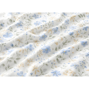 Parure Copripiumino 100% Cotone Made In Italy Fantasia Floreale Disegno Primavera Azzurro