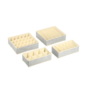 Lot de 4 Boà®tes Tiroir de rangement micrcoaéré et respirant avec compartiments Gris MSV