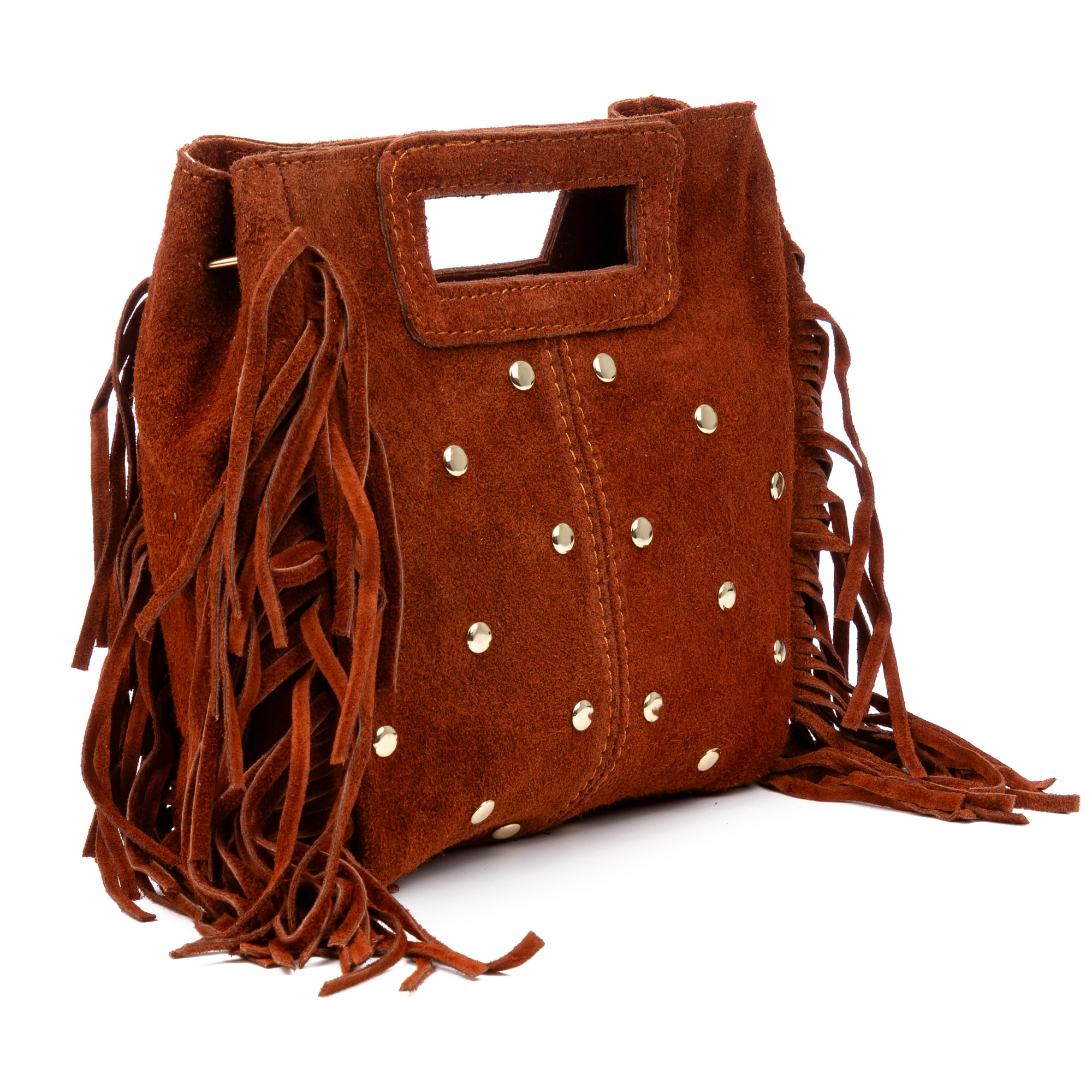 Barbata bolso bandolera mujer. Piel auténtica Gamuza con tachuelas decorativas.
