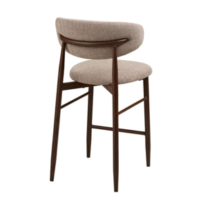 Eddie - lot de 2 tabourets en tissu texturé - pieds en acier effet bois - Marron / Beige