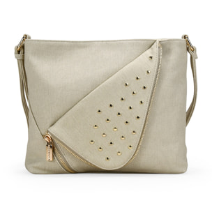 Bolso bandolera beige con solapa de tachas
