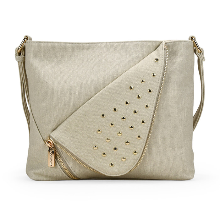 Bolso bandolera beige con solapa de tachas
