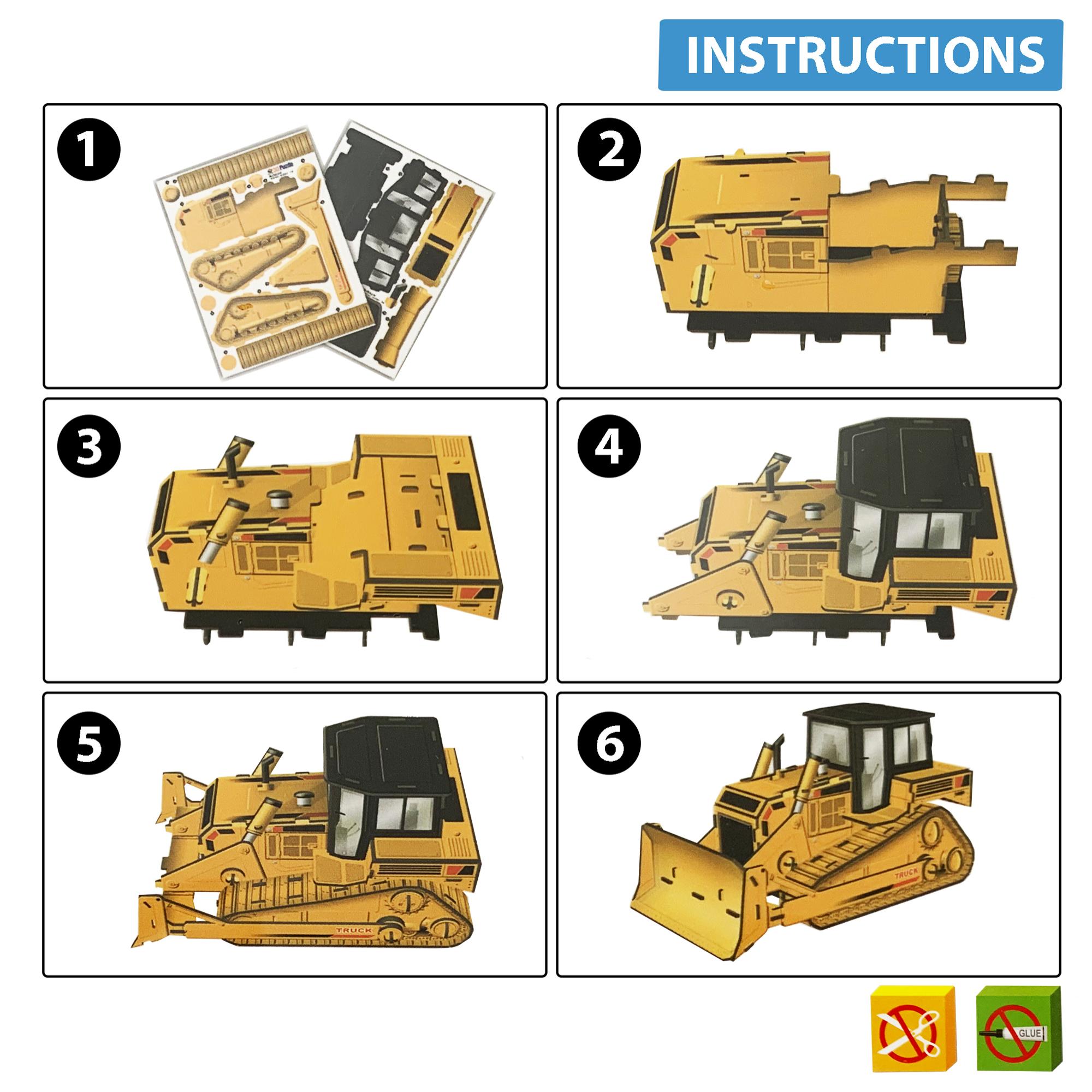 Puzzle 3D Bulldozer - 50 piezas - Tamaño montado: 21 x 11 x 12 cms